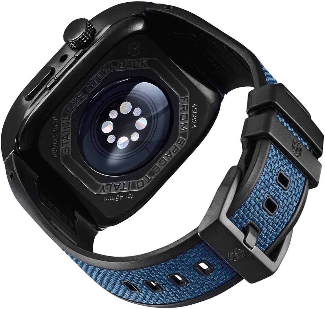 Humble Rich WBB0290-044 Sports Apple Watch Case 45mm Series 9/8/7 Compatible with Recycled Stainless Steel Case Blue Band Unisex