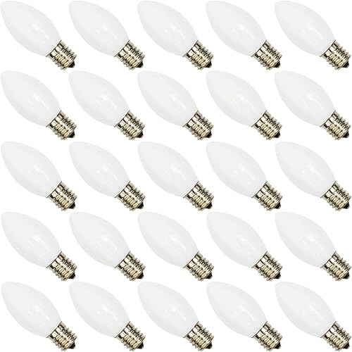 Paquete de 25 bombillas LED C9 blancas de Navidad, luces C9 de color blanco cálido de Navidad, bombillas de repuesto con certificación UL para