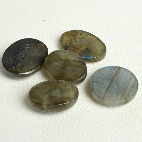 Miniatura 4 de GEMHUB Cabujón ovalado de labradorita multicolor, 100 unidades, juego de 5 cuentas sueltas de piedras preciosas BS-102, Gema, Labradorita de