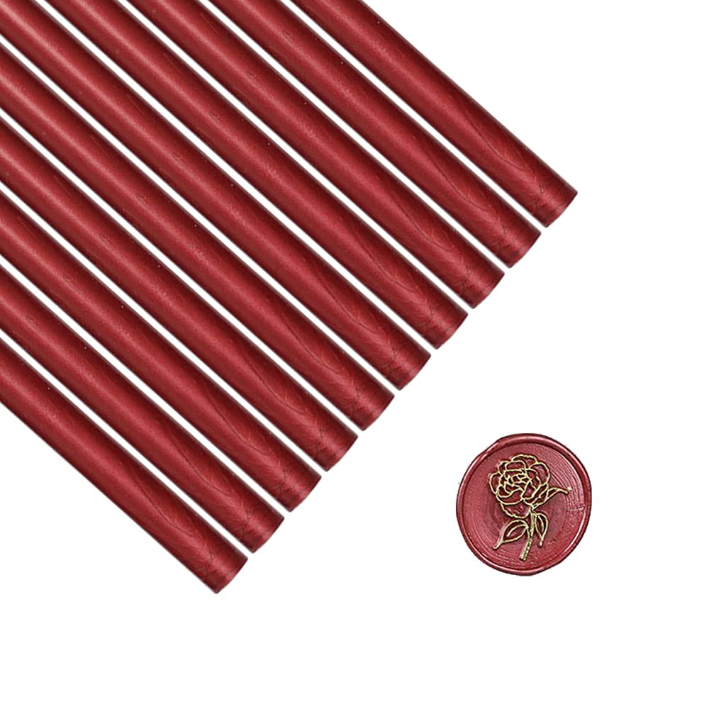 10 Pieces New Wine Red Sealing Wax Sticks for Wax Seal Stamp, AMTOL Sealing Wax Sticks for Glue Gun,Great for Wedding Invitations, Wine Packages,Cards Envelopes, Gift Wrapping. (New wine red)