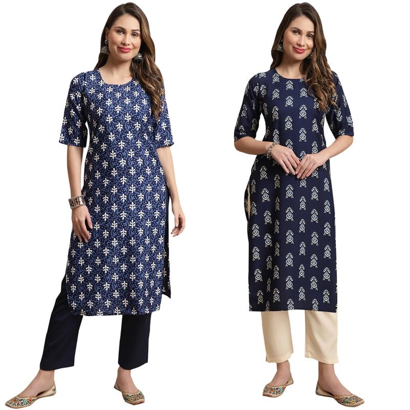 Pinkmint Crepe Casual Style Women Kurta With Pant Fancy Printed Kurti For Women Trendy Kurti Ll (Pack Of 2)