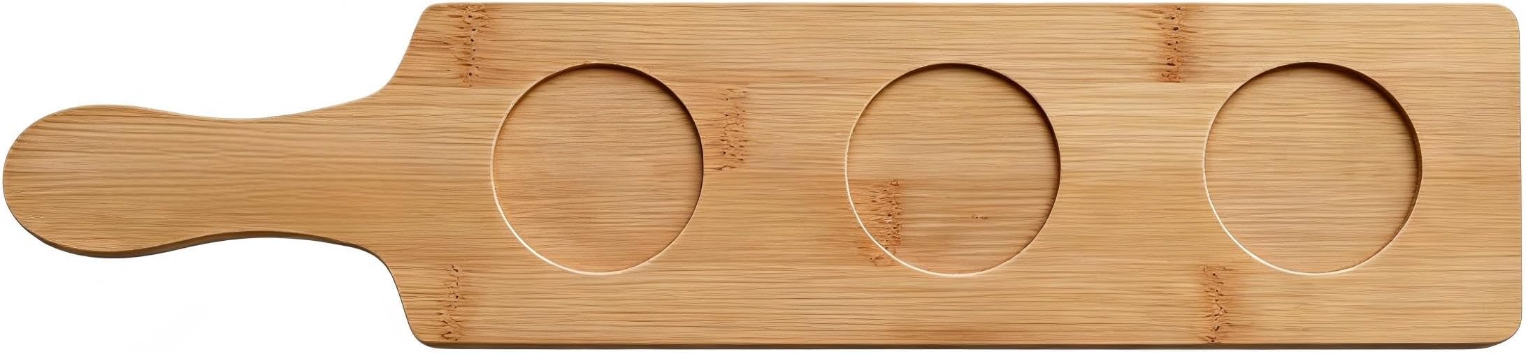 3 Slots Bamboo Beer Tasting Serving Flight Shot Glass Carrying Board