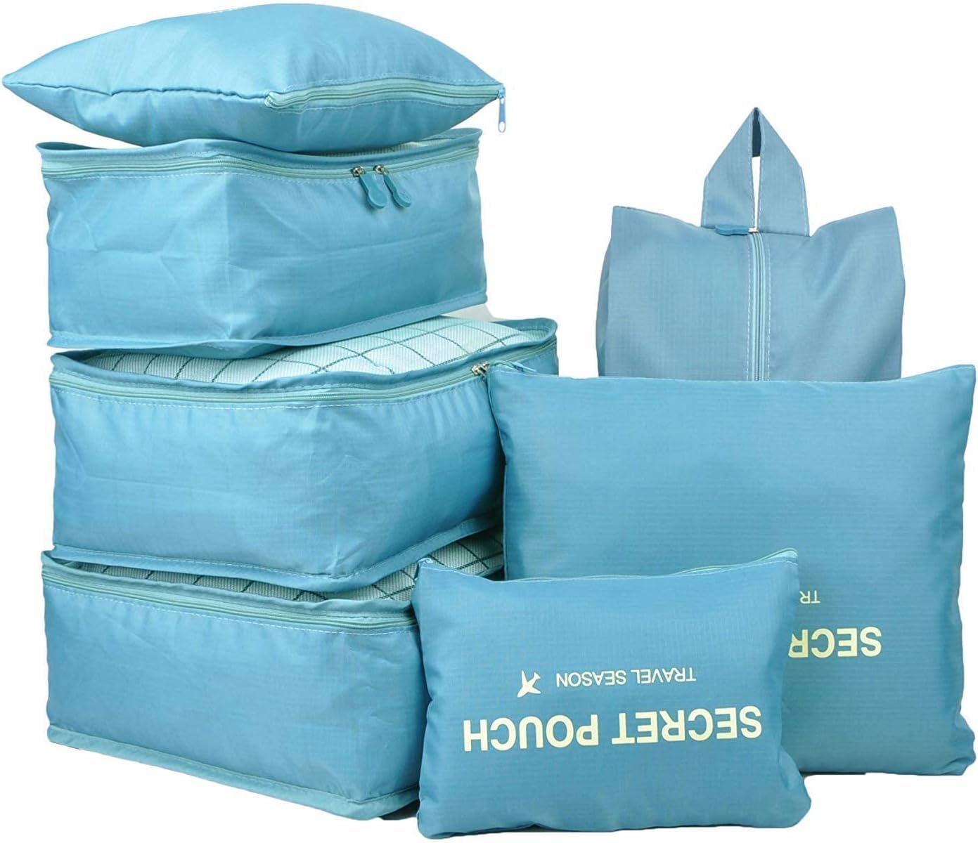 Mulup_uk A-Blue 7Pcs Travel Storage Bags Clothes Packing Cubes Luggage Organizer Pouch, 7 Set