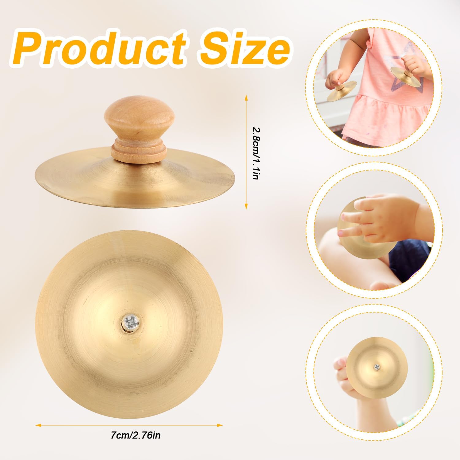 1 Pair 2.76 Inch Finger Cymbals with Wooden Handles, Mini Small Hand Cymbals Portable Small Practice Cymbals Copper Zills Finger Cymbals for Dance Music Drum Performance Party Opera