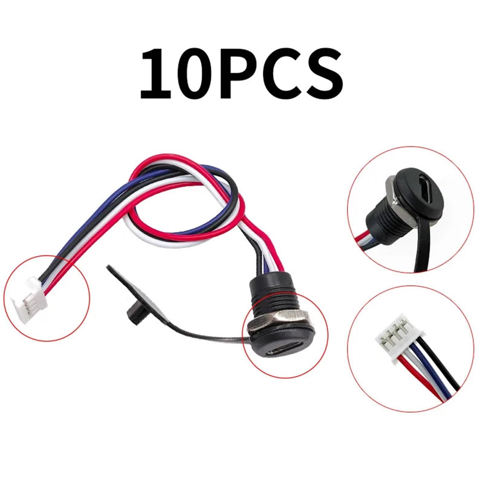 10 sztuk USB-C 2Pin/4Pin High Current Charging Socket Gniazdo ładowania Nakrętka PH2.0 Typ C Wodoodporne żeńskie złącze żeńskie Jack(4 Line Black)