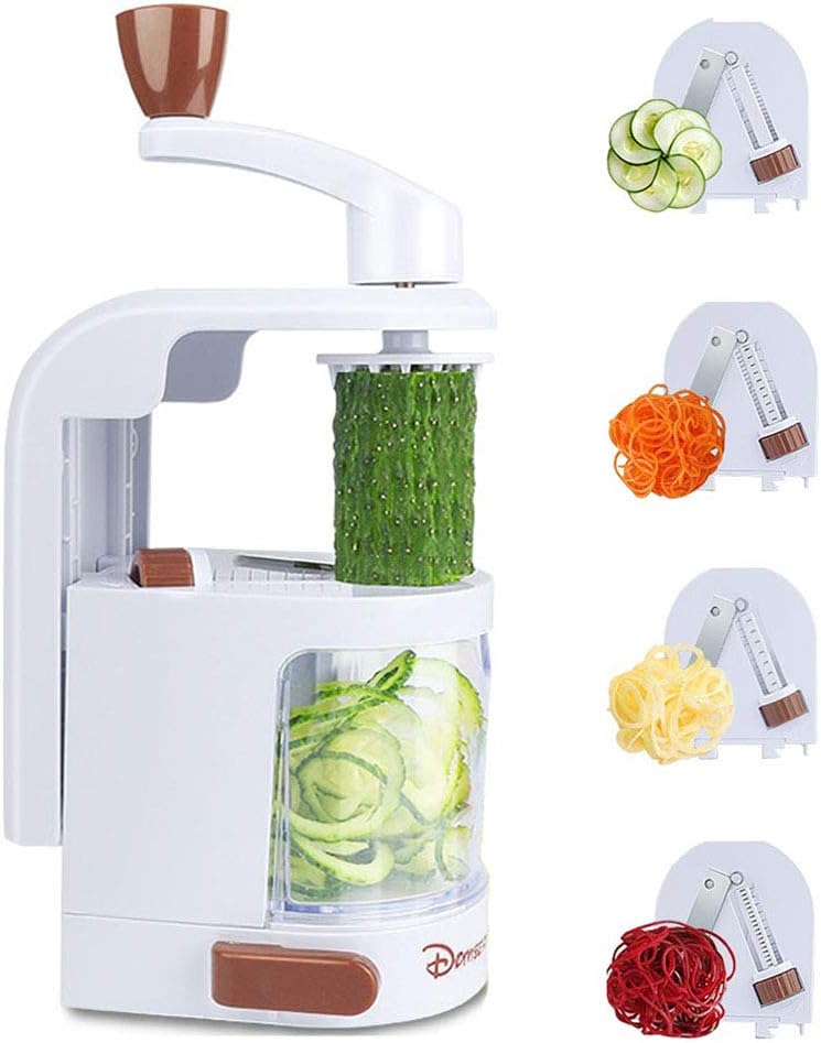 Spiralizer Vegetable Slicer, Domserv 4-Blade Vegetable Spiralizer, Premium Spiral Slicer for Zucchini Noodle, Veggie Pasta Spaghetti Maker(Brown)