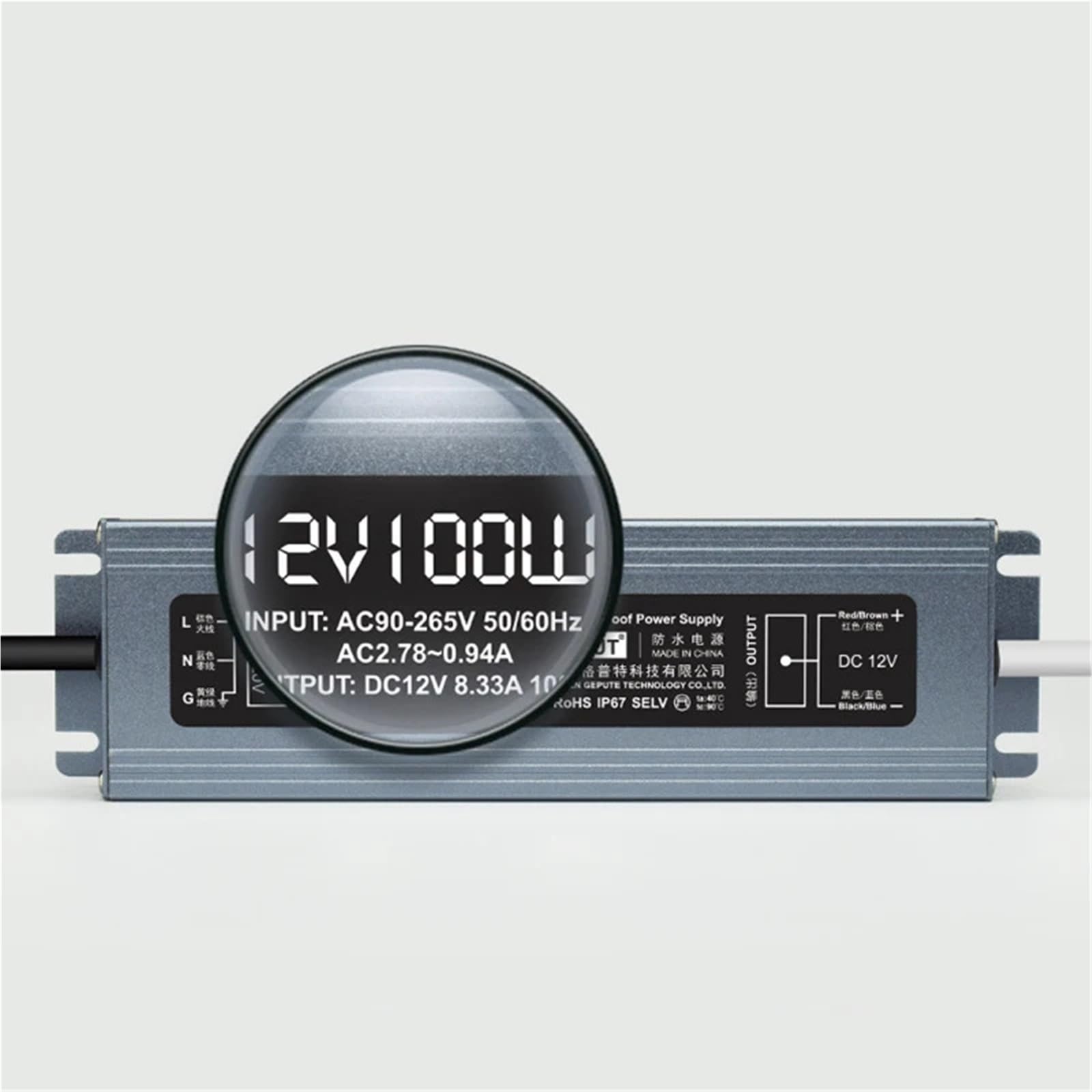 Driver di illuminazione a LED ultra sottile, alimentatore impermeabile da 110 V/220 V a CC 12 V(100W)