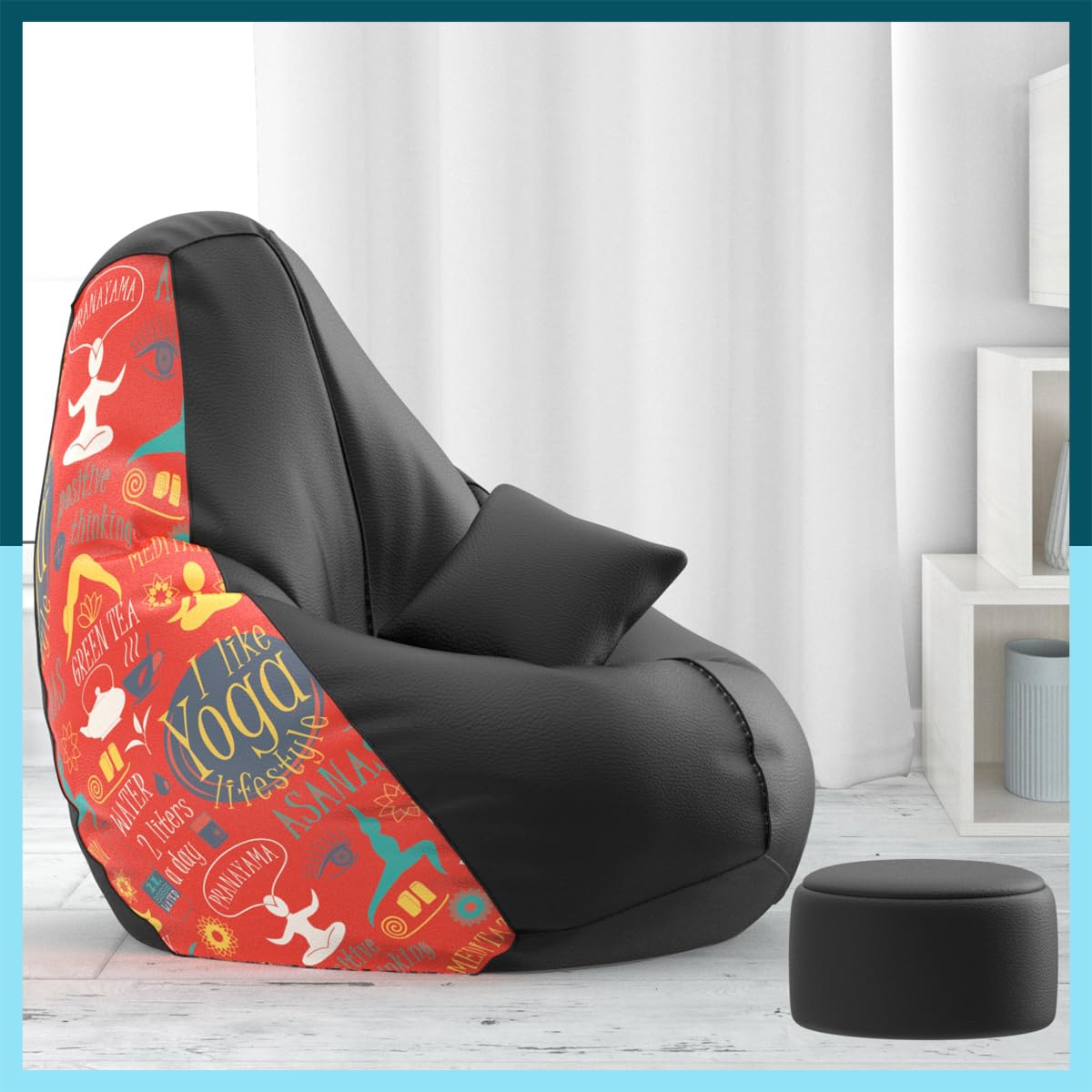 ComfyBean Bag with Beans Filled 4XL Bean Bag with Free Cushion and Footrest - Official : CreativeComfort Combo (Matching Color : Printed, I Like Yoga - H - Black Peach) (B0CMDBLHSS) Amazon Price History, Amazon Price Tracker