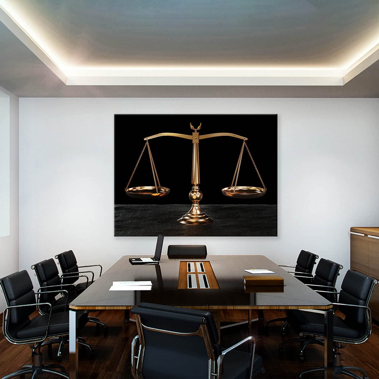 Tableau Lady Justice Balance De La Justice – Impression Sur Toile Or Et Noir – 30x40 Cm – Déco Murale Avocat Bureau Salon