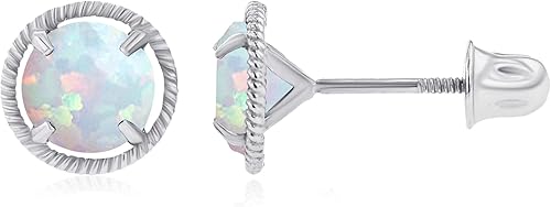 Miniatura 2 de Aretes de tuerca redondos de oro de 14 quilates de 0.276 in con piedra natal natural para mujer Piedra natal redonda de 0.197 in Aretes de cuerda