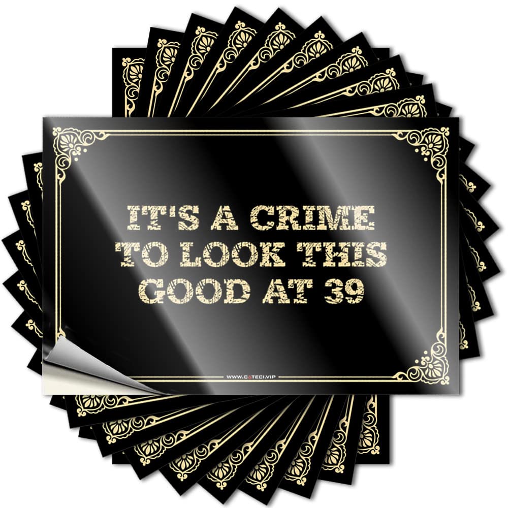JNBT Sign Wall Peel And Stick Decor Bar For Man Cave It's A Crime To Look This Good At 39 Long Lasting Car Decals Women Funny(12X18CM-6Pcs)