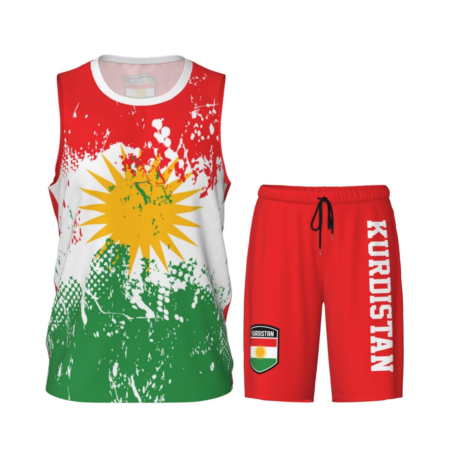 Kurdistan Flag Flag Grain (1) Basketball Jersey Uniform Suit for Men Adults Training Athletic Set