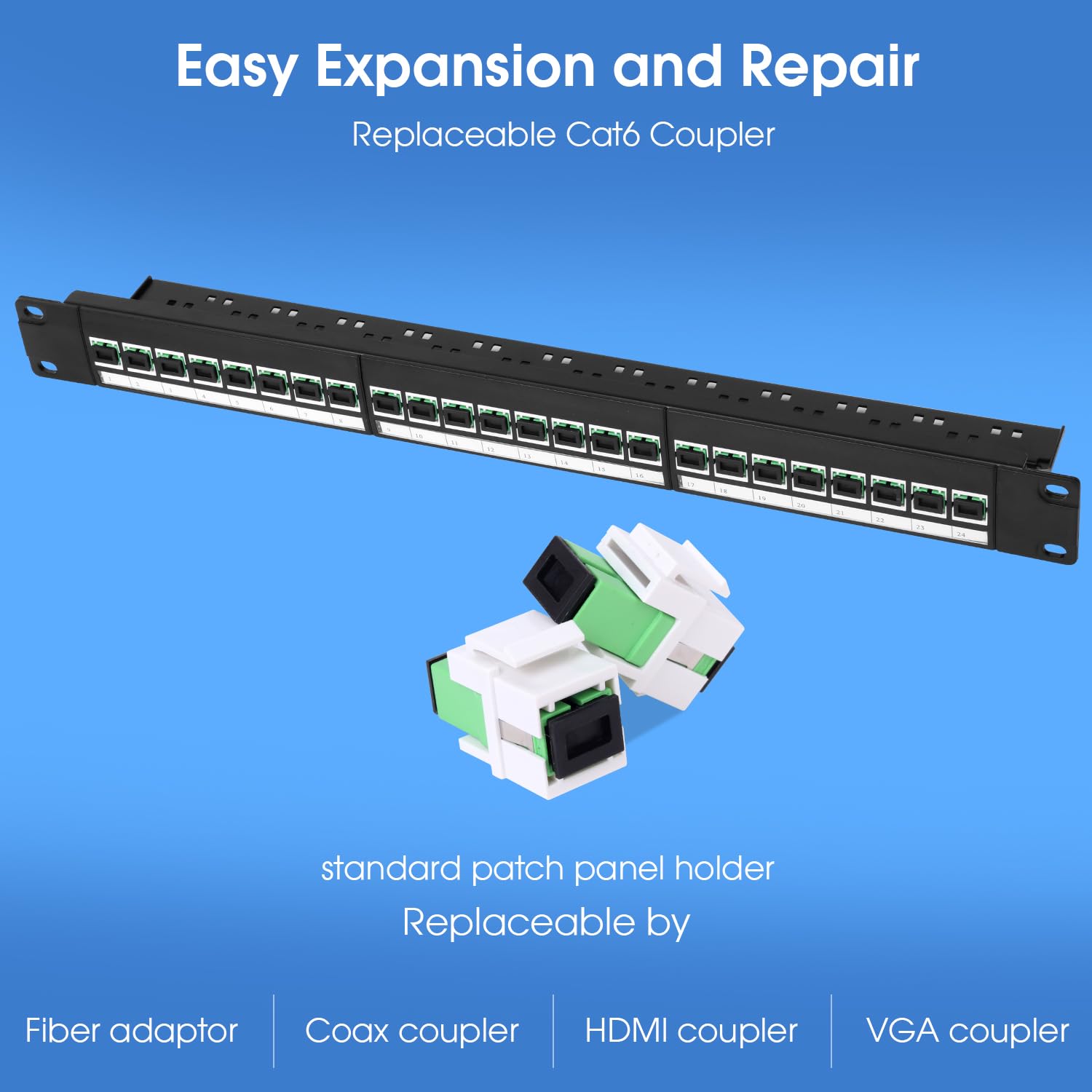 Glasfaser-Patchpanel mit 24 SCAPC OS1/OS2 Singlemode-Faser-Koppler, Keystone-Jack-Modular (inkl. Rack-Schrauben), 4 Stück