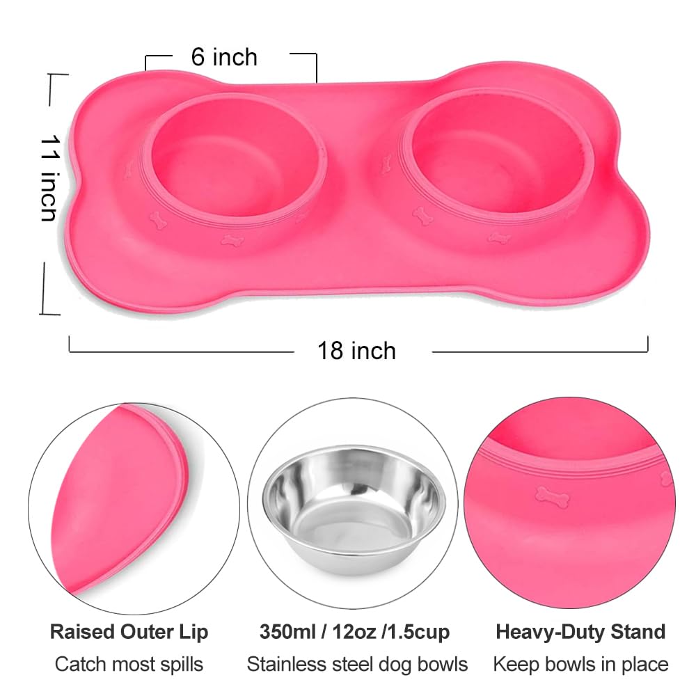 AsFrost Cuencos de Comida para Perros de Acero Inoxidable y Cuencos de Agua para Perros con antiderrames y Antideslizante, comedero con Alfombrilla para Perros y Gatos
