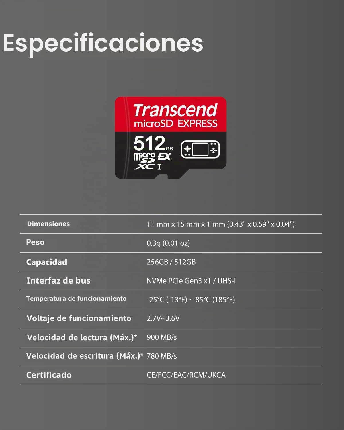 Transcend Tarjeta microSD Express de 256 GB, hasta 900 MB/s, para dispositivos Nintendo Switch 2/AR VR, tarjeta de memoria de video 4K 8K UHD para ROG Ally/Steam Deck/MSI Claw/GoPro/Insta360/DJI/Drone