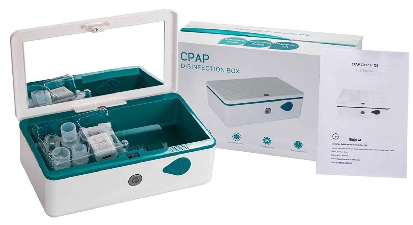 Reiniger und Desinfektionsmittel, UV/Ozon-Dual-Modus-Reinigung, automatisierte Desinfektion für Maschinen, Masken und Schläuche, inklusive 4 Adaptern