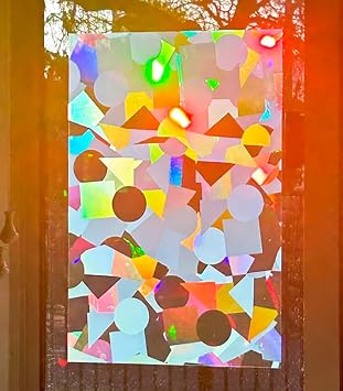 Rainbow Symphony Rainbow Suncatcher Window Film, Diffraction Window Film, Stained Glass Window Cling, Holographic Prismatic Film, Confetti Pattern, 12" X 18", Made in USA