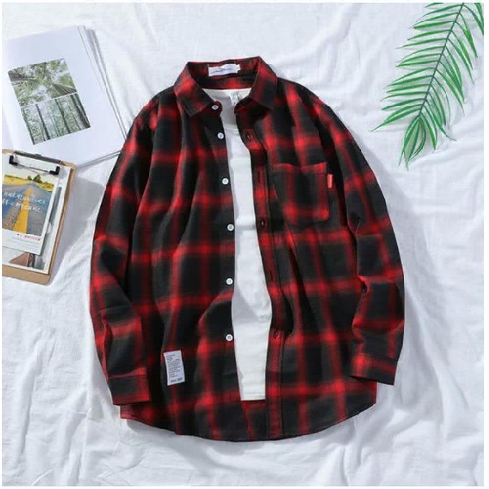 Spring Long Sleeve Red Black Plaid Shirt Men Slim Fit Cotton Casual Shirts Men Clothing Fashion Shirt