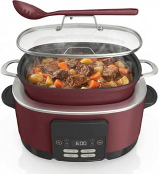 Foodi Possible Cooker, 8.5 Quart, 6-in-1 Multi-Cooker, Slow Cooker, Steamer, Glass Lid Integrated Cooking Utensil, Nonstick, Oven Safe Pot to 500F, MC1000WM (Cherry Tarte)