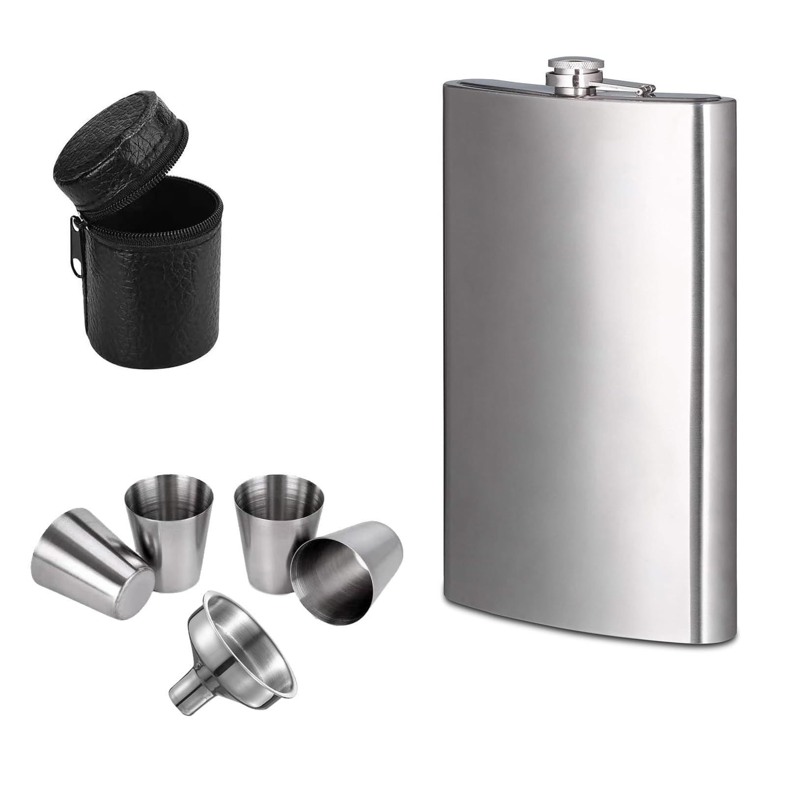 Flasque Alcool En Acier Inox 12oz - Avec Entonnoir Et 4 Verres à Vin - Parfait Pour Voyage
