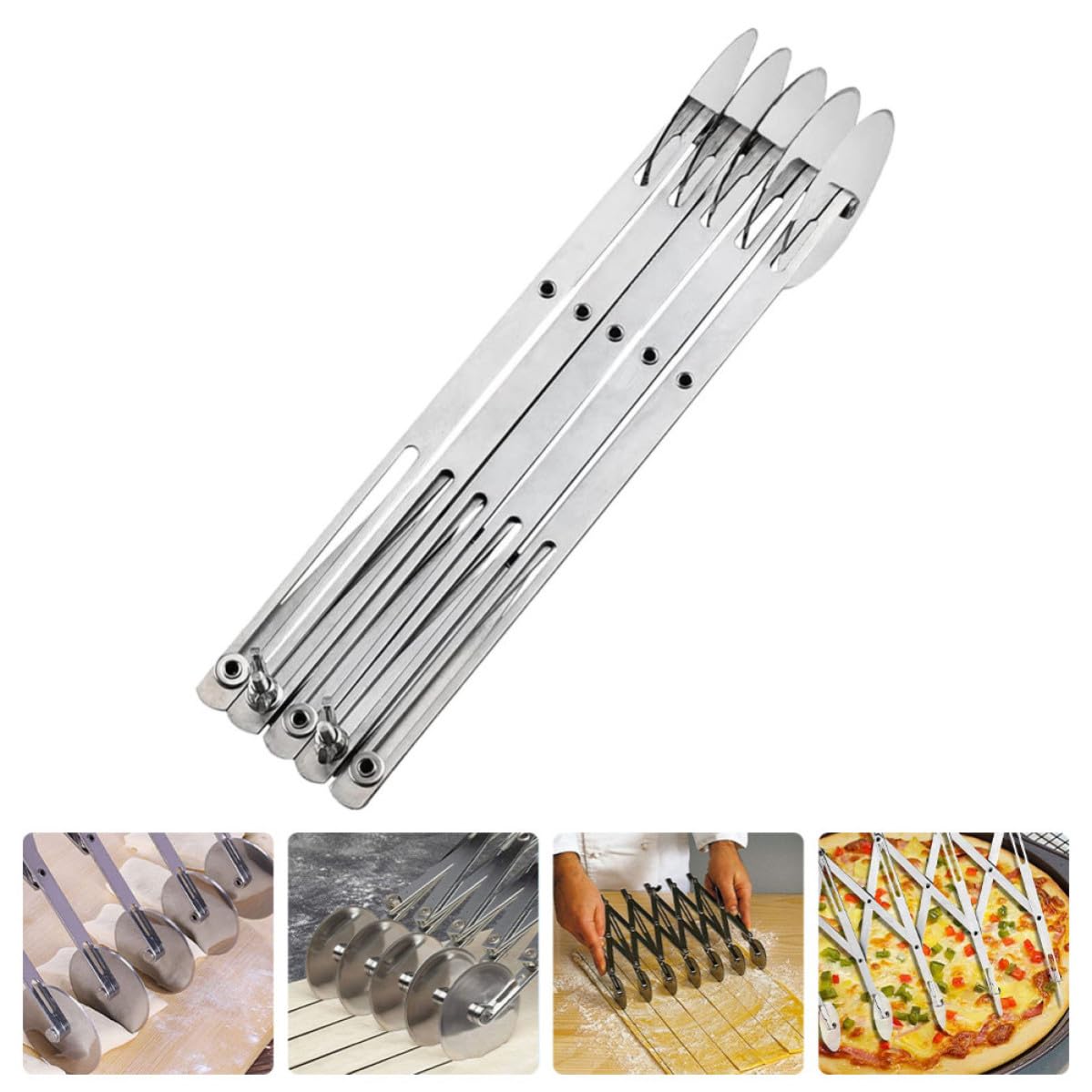 Alipis Coupe-pizza Léger et Pratique en Acier Inoxydable avec 5 Roules Réglables Outil de Pâtisserie pour Découper Pâte, Gâteau et Pizza Cuisine