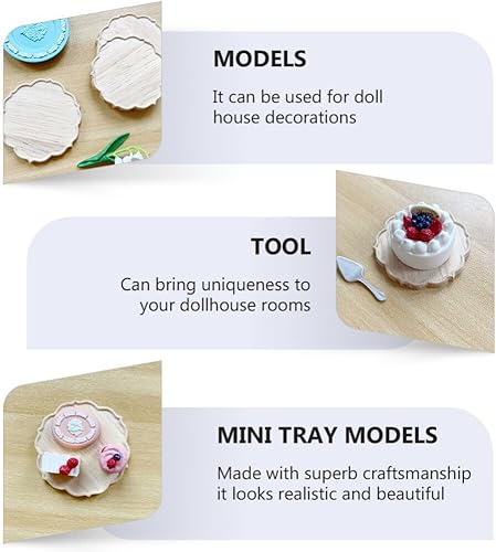 Miniatura 3 de Totority Bandeja de flores de borde circundante, decoración de alimentos, bandeja de servir de madera, bandeja de desayuno en miniatura, 1 12 casa