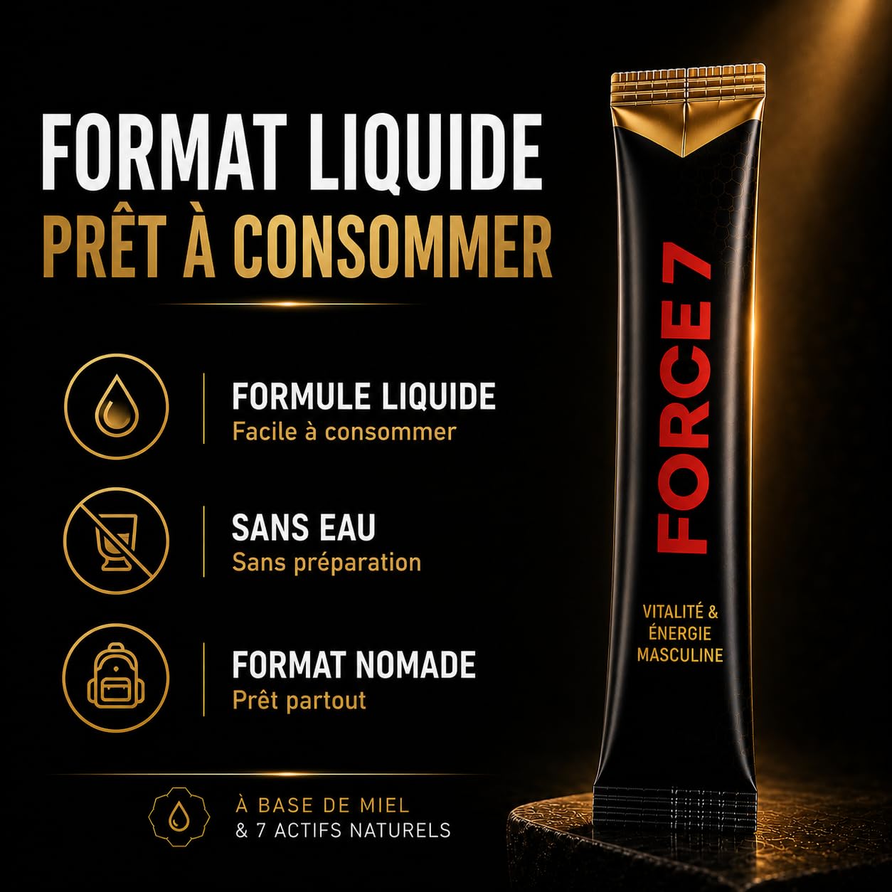 Miel Énergie Homme en Sticks – Effet Immédiat – Vitalité & Performance Masculine – Maca, Ginseng, Tribulus & Zinc – 10 Sticks – VIRAZEN FORCE 7