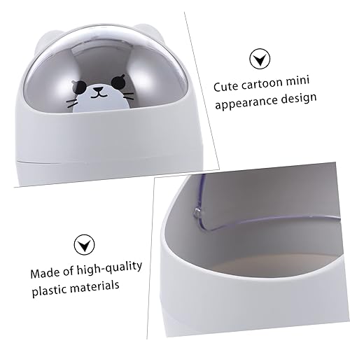 Miniatura 3 de IMIKEYA 2 piezas de basura, mesa de café, papelera gris para baño, con tapa giratoria, cesta de basura compacta, papelera blanca con forma de oso,
