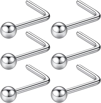 316L Surgical Steel 22g/20g/18g Nose Rings Studs L-Shape Nose Nostrial Piercing Body Jewerly L Shaped Nose Studs 1.5mm 2mm 2.5mm 3mm CZ Nose Screw Studs Rings for Women