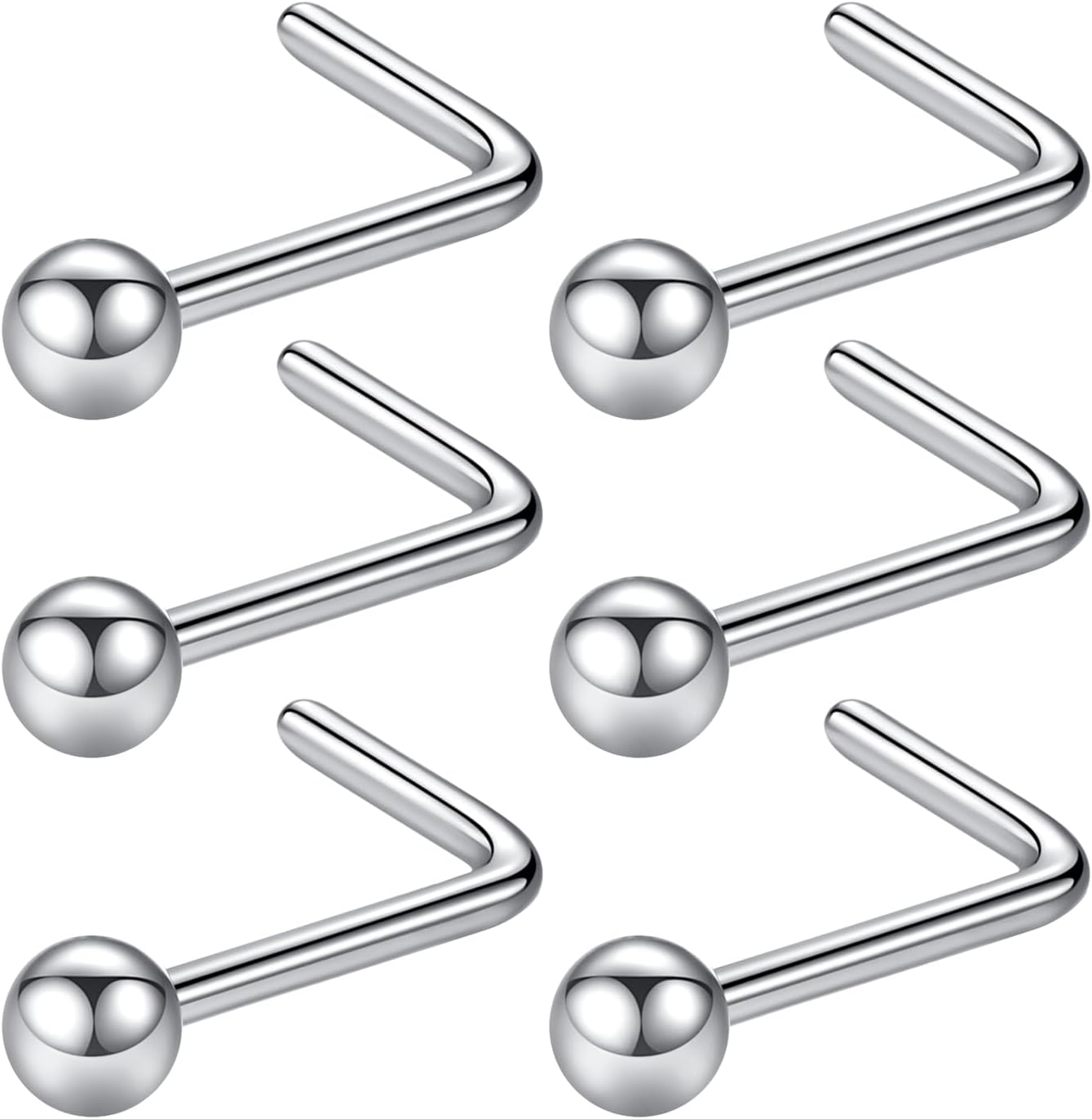 316L Surgical Steel 22g/20g/18g Nose Rings Studs L-Shape Nose Nostrial Piercing Body Jewerly L Shaped Nose Studs 1.5mm 2mm 2.5mm 3mm CZ Nose Screw Studs Rings for Women