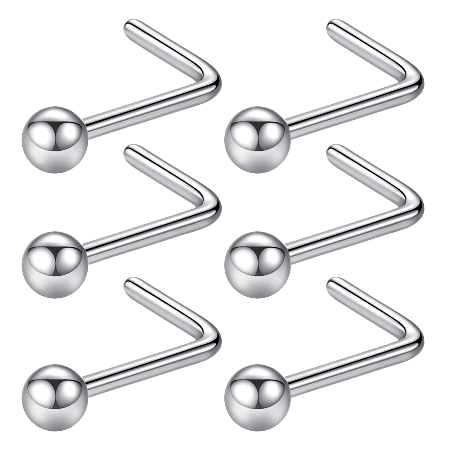 316L Surgical Steel 22g/20g/18g Nose Rings Studs L-Shape Nose Nostrial Piercing Body Jewerly L Shaped Nose Studs 1.5mm 2mm 2.5mm 3mm CZ Nose Screw Studs Rings for Women