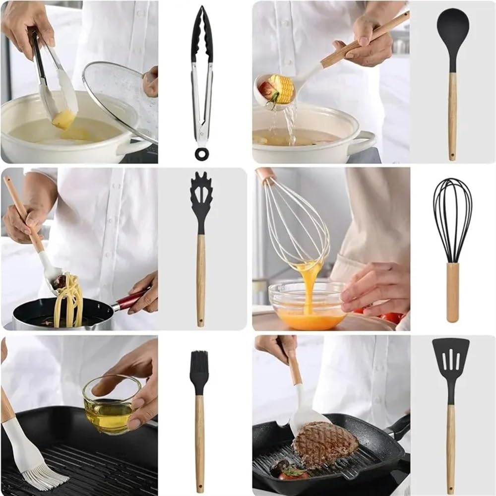 Set di utensili da cucina in silicone, 12 pezzi, antiaderenti, resistenti al calore, utensili da cucina, utensili da cucina