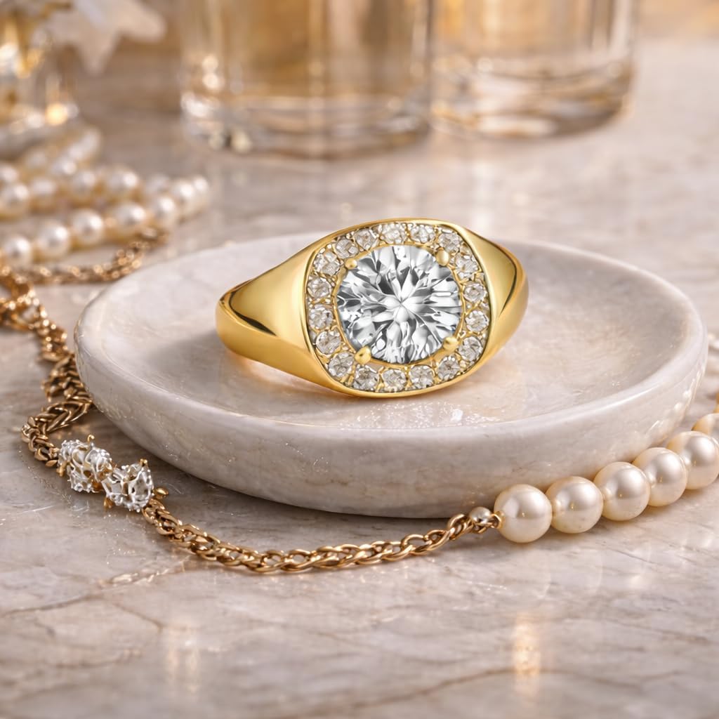 Takar Solid 14k Yellow Gold Men's Diamond and CZ Pinky Statement Ring - Image 5