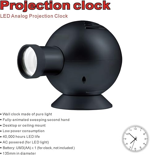 Miniatura 2 de PolyGens Unique LED Analog Projection Clock with Night Light 360 Rotating,BrightnessSize Adjustable,DesktopCeiling Mount Projector Clock for Home