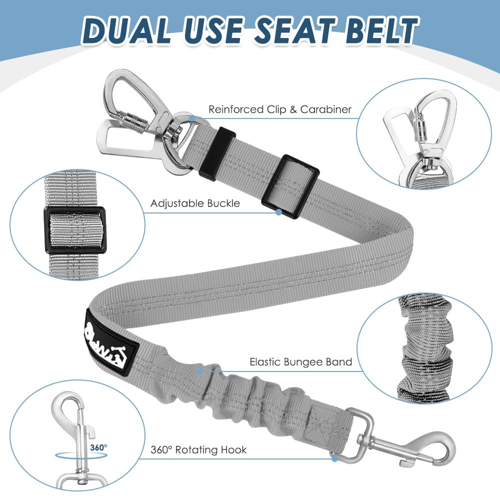 SlowTon Ceinture de sécurité pour Chien, Pack de 2 Ceintures de sécurité pour Chien, Laisse de Voiture élastique réglable, Tampon élastique renforcé, Lien de sécurité réfléchissant Nylon pour Animaux