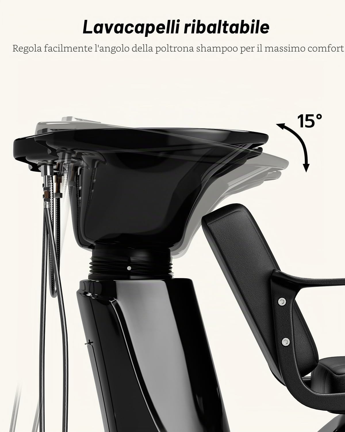 Icoget Sedia professionale per shampoo con bacino in polipropilene regolabile in altezza, lavabo per parrucchieri e barbiere, sedia ergonomica con pelle PU e base in ABS