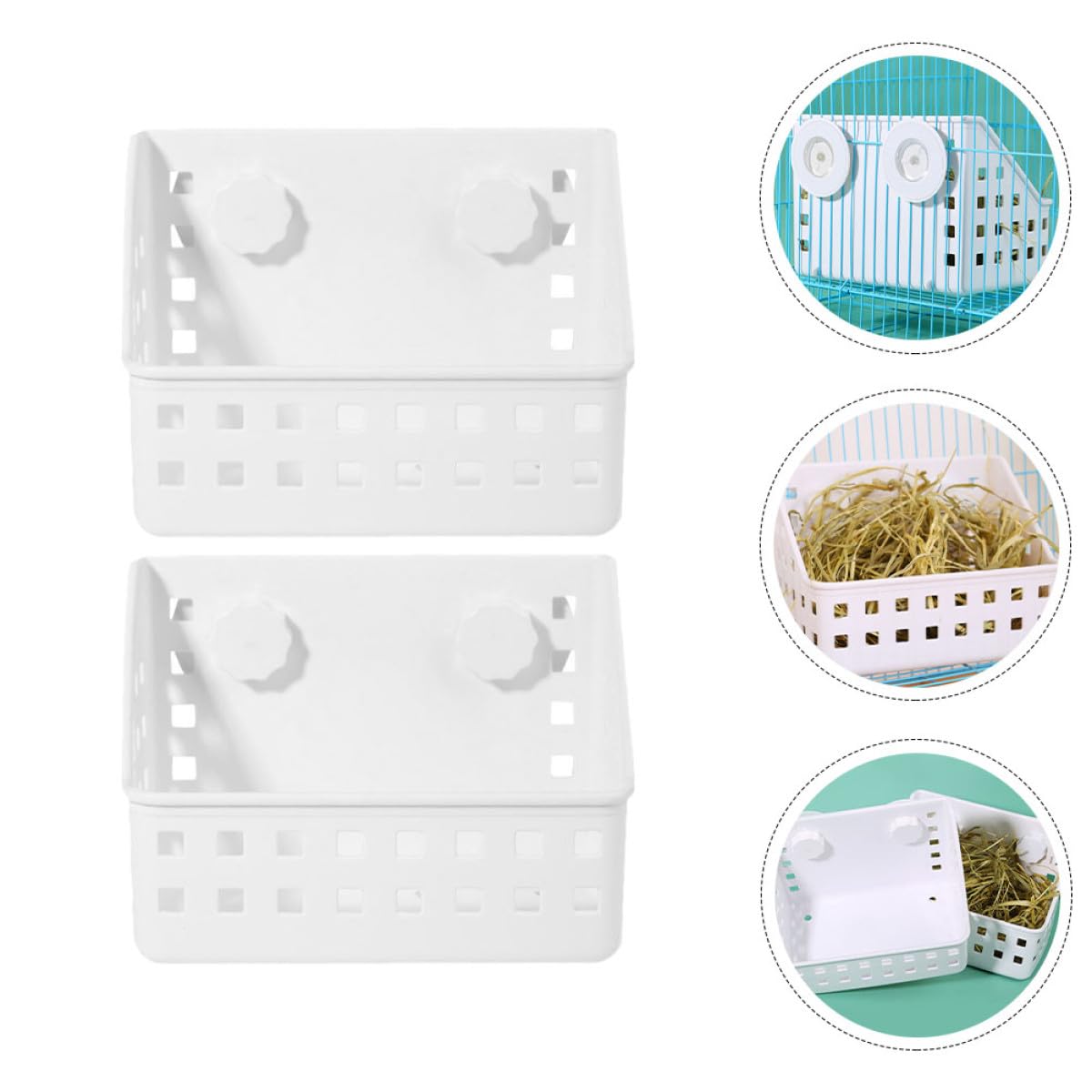 Râtelier à Foin Fixe pour Cage, Lot de 2, Plastique Blanc