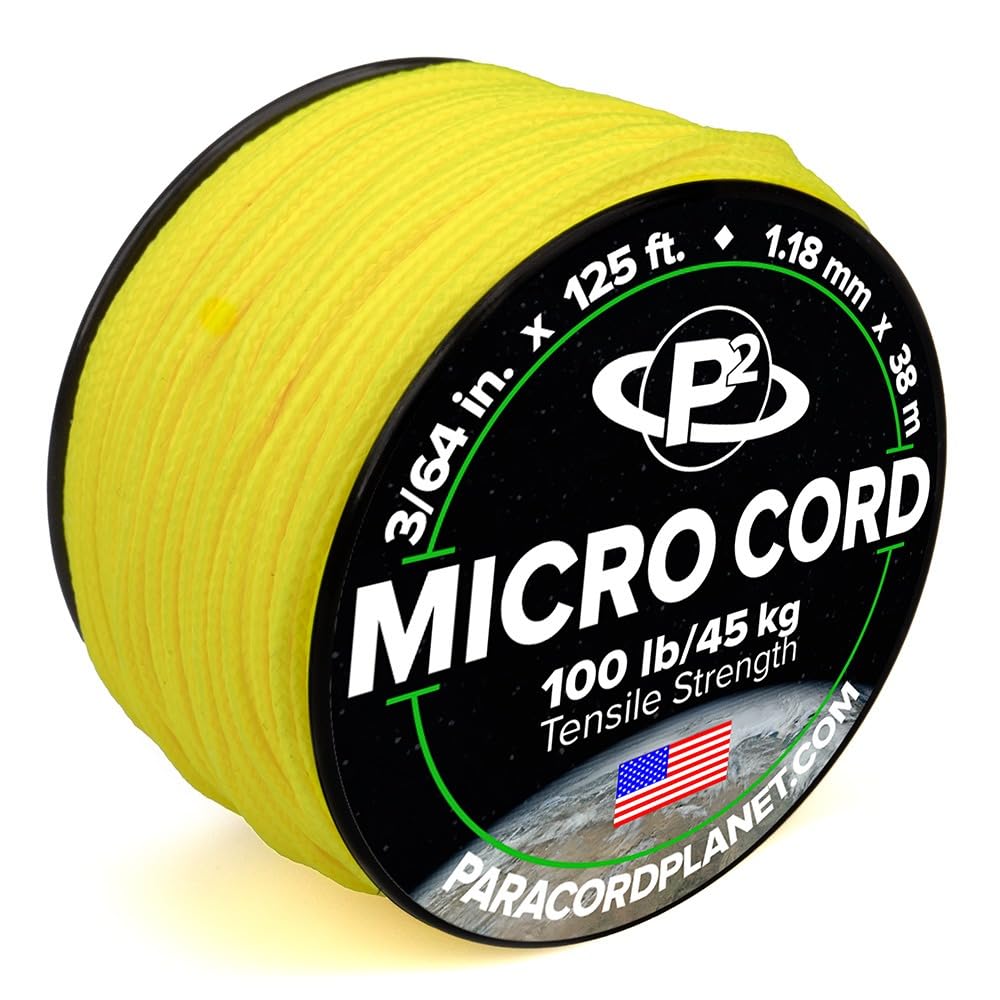 Paracord Planet Micro Paracord โ Thin Braided Cord for Crafting, Fishing, and DIY Projects in 38m Spools โ Canary Yellow