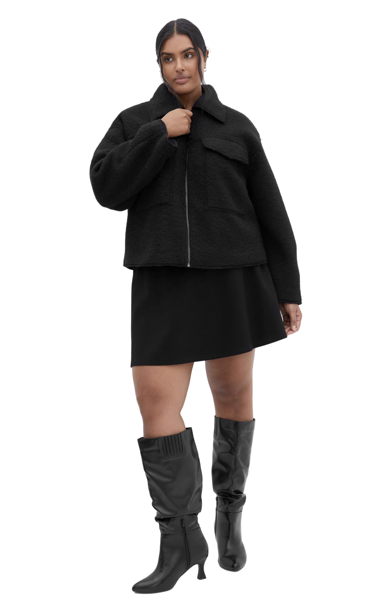 City Chic Womens Plus Size Jacket - Boucle Zip Front