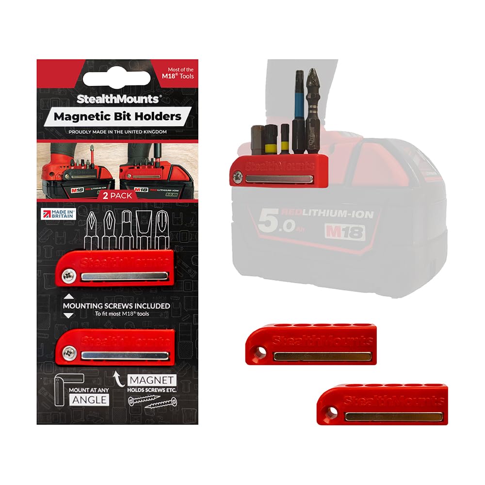 StealthMounts Soporte magnético rojo para brocas compatible con Milwaukee M18 | Organizador de brocas | Soporte de brocas para taladros e impactos (paquete de 2)