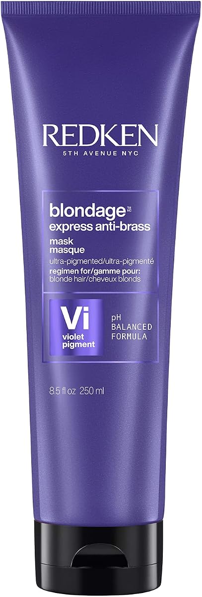 Blondage Express Anti-Brass Mask para cabello rubio y con mechas - Mascarilla morada ultrapigmentada para cabello rubio
