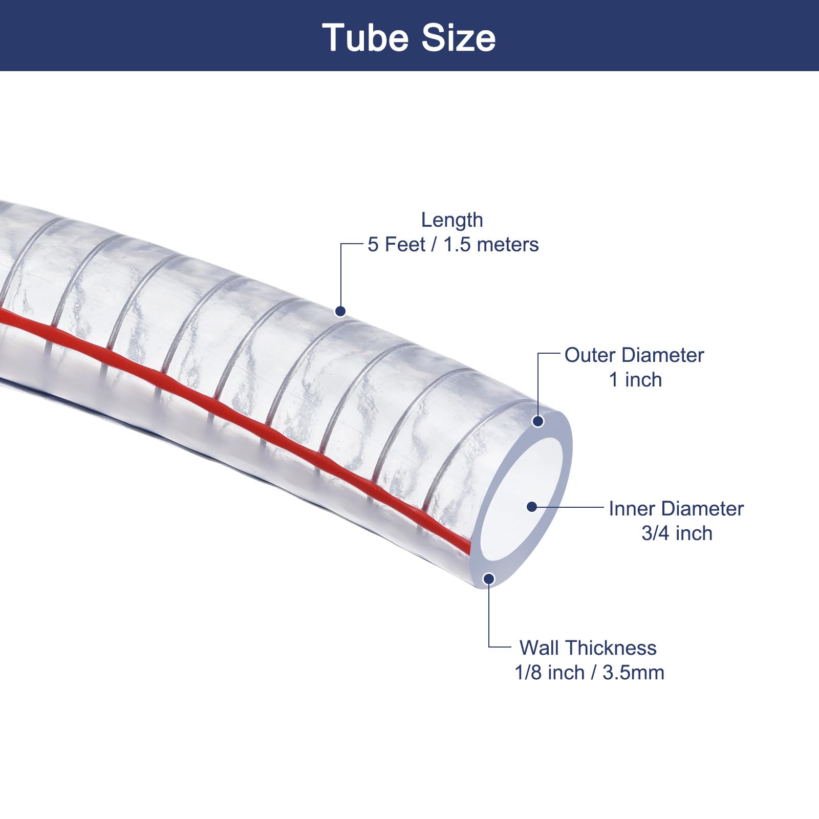 QUARKZMAN Tube en PVC Renforcé Par Un Fil D'Acier Flexible de 3/4" de Diamètre Intérieur et de 5 Pieds de Long, Résistant aux Produits Chimiques et à L'Aspiration.