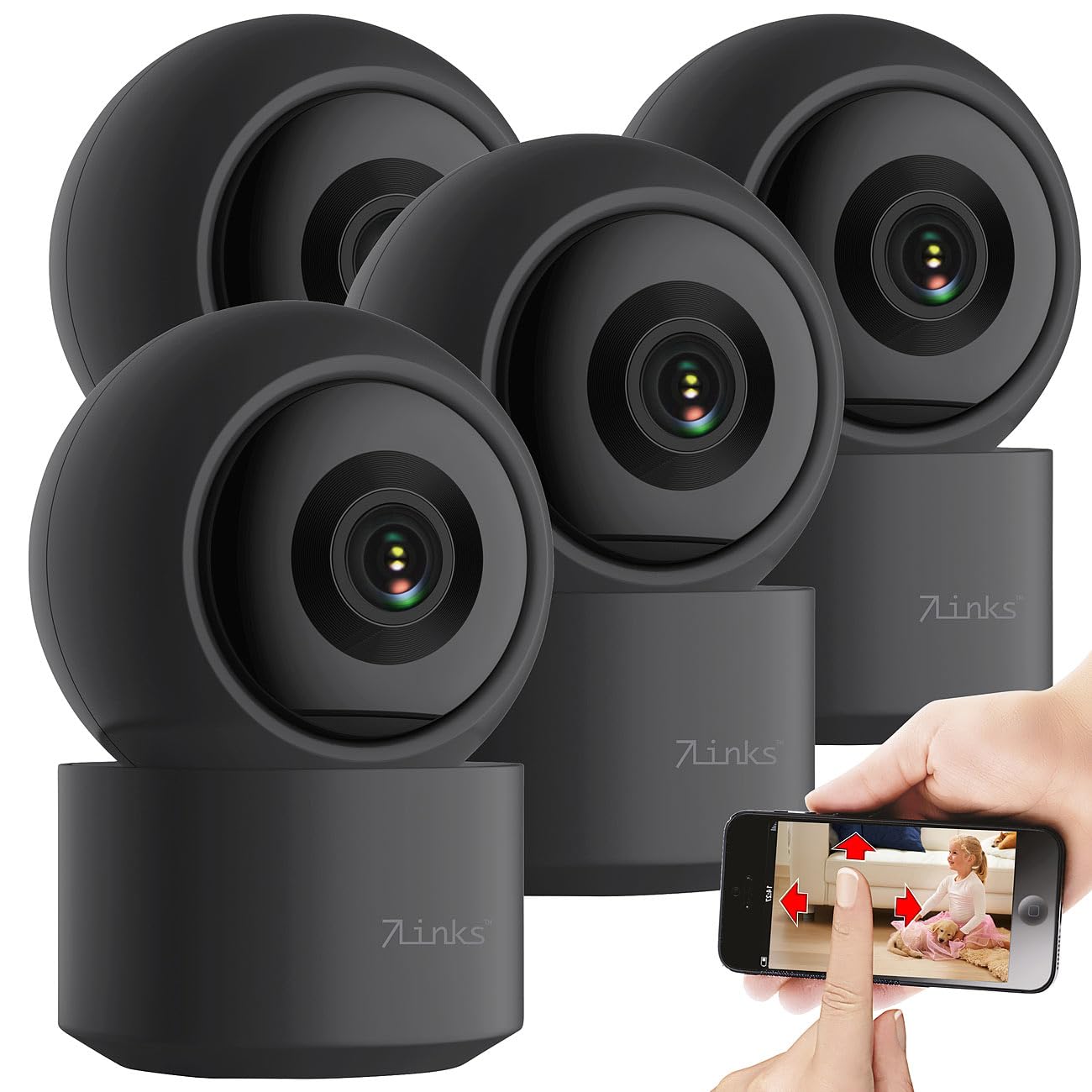 7links WiFi Kamera: 4er-Set 2K-Pan-Tilt-Überwachungskamera mit WLAN, Patrouillen-Funktion (Überwachung Kamera innen, Überwachung WLAN innen, PC)