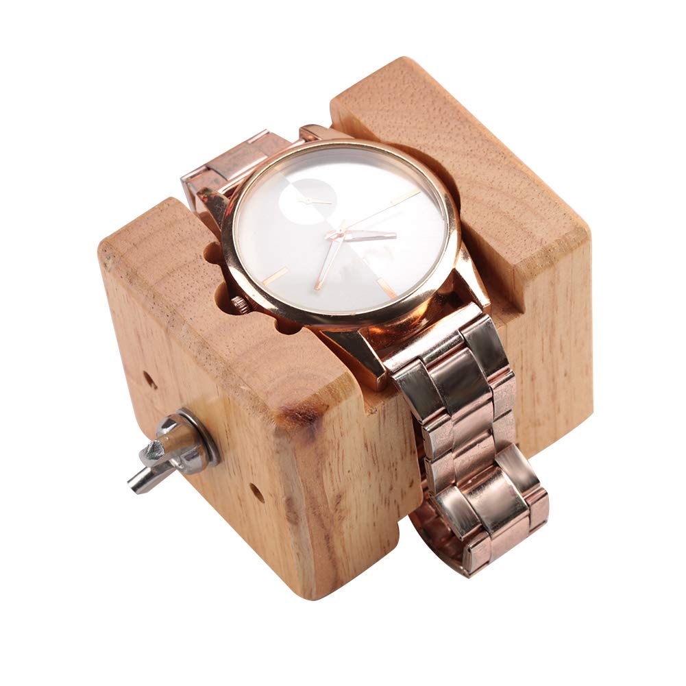 HVMBEUGOS Watch Movement Holder, Professional Wooden Watch Case Holder Block Vise Clamp Movement Repair Watchmaker Tool Removal