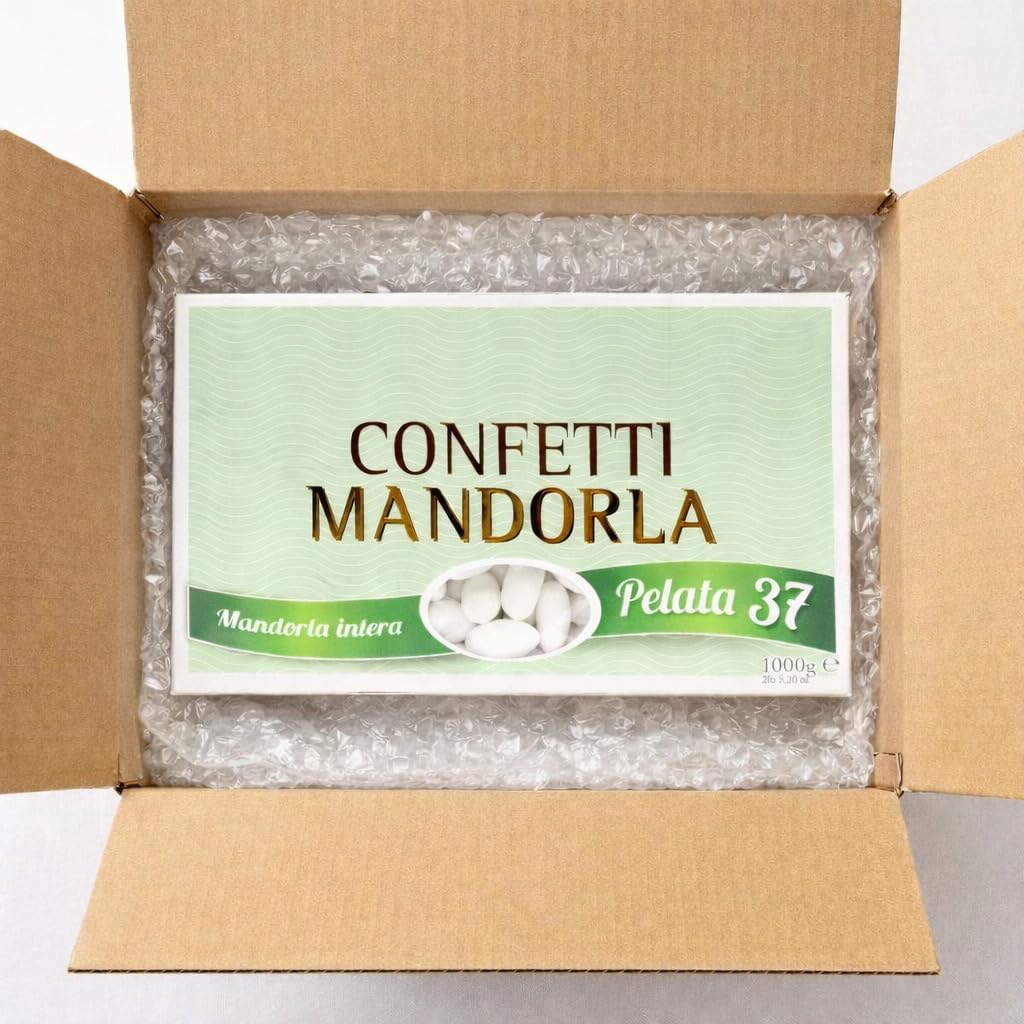 CandyFrizz Confetti Bianchi Sposi alla Mandorla Intera Pelata Calibro 37 – 1 Kg (220/240 Confetti) – Confettata e Bomboniere per Matrimonio, Anniversario, Cerimonie – Senza Glutine (2 Scatole)