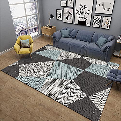 Tapis ado graphique géométrique abstrait gris et bleu de 80X120cm