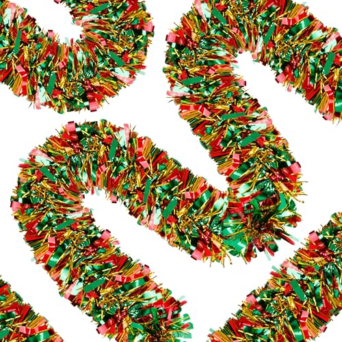 Image of 70 Ft Christmas Tinsel Garland Metallic Tinsel Twist Garland Glitter Christmas Tree Hanging Decorations for New Year Party Birthday Holiday Indoor Outdoor Supplies (Mix 2)
