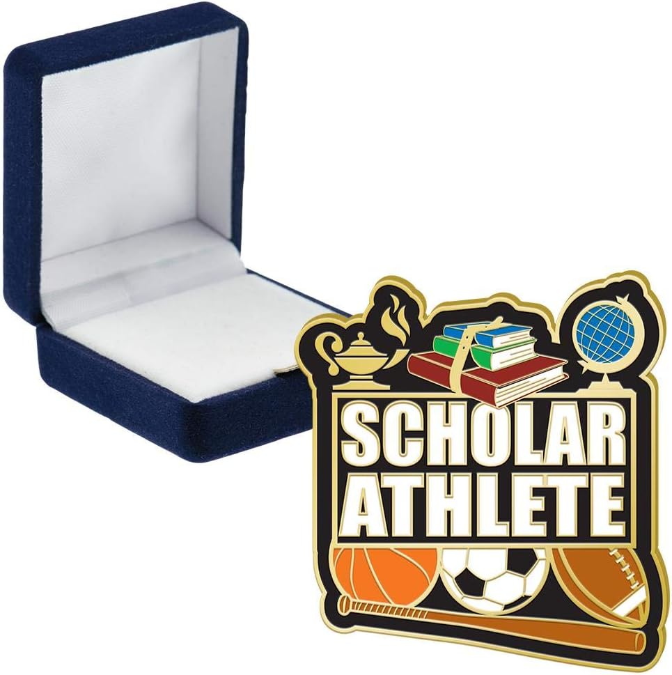 Crown Awards Scholar Athlete Pins, Scholar Athlete Pin with Blue Velvet Presentation Case
