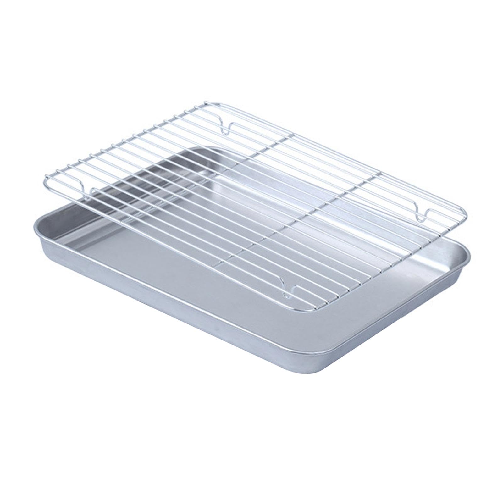 Backblech Edelstahl Bratform Küchentablett mit Abtropfgestell Zubereitungsblech Serviertablett Spülmaschinenfest für Restaurant Zuhause Veranstaltung, 22cmx17.5cm