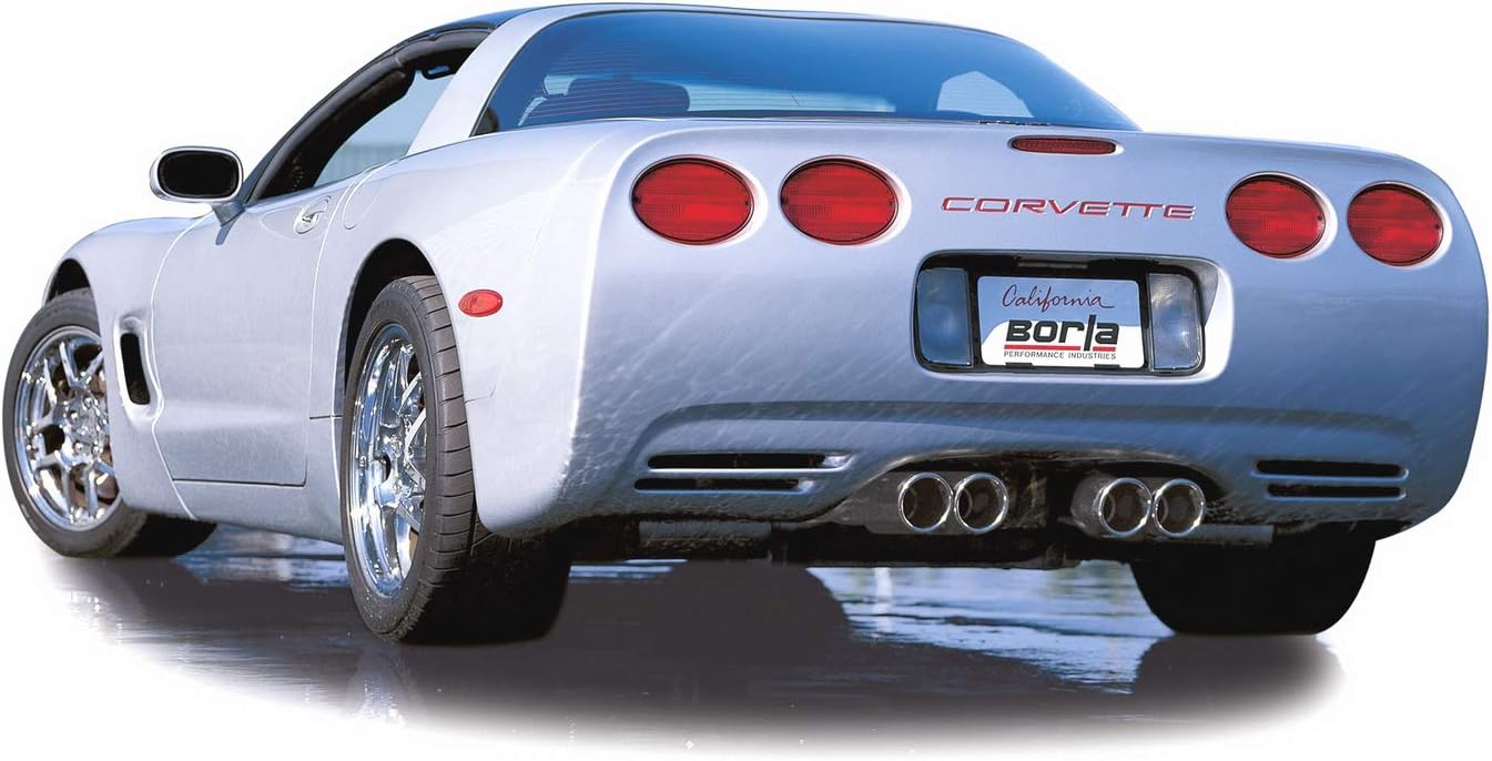 BORLA 140038 Cat-Back Perf. Exhaust System for 1997-2004 Chevrolet Corvette (C5) V8 & Z06 (C5) V8 T-304 Stainless Steel S-Type Classic Dual Center Rear Exit Dual 4" Rnd. Polished T-304 Tips Each Side
